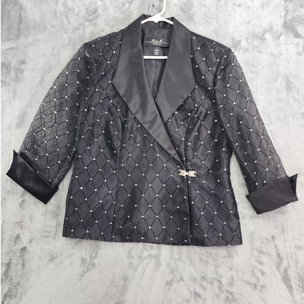Vintage R&M Collection Jacket Womens 12 Black Silver‎ Glitter Velvet Sheer Satin